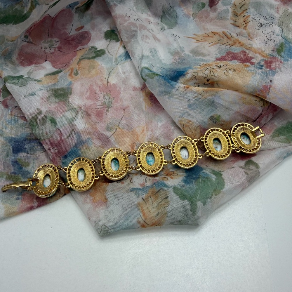 Vintage Marcel Boucher Robins Egg Cabochon Bracelet #451BR - Picture 4 of 4